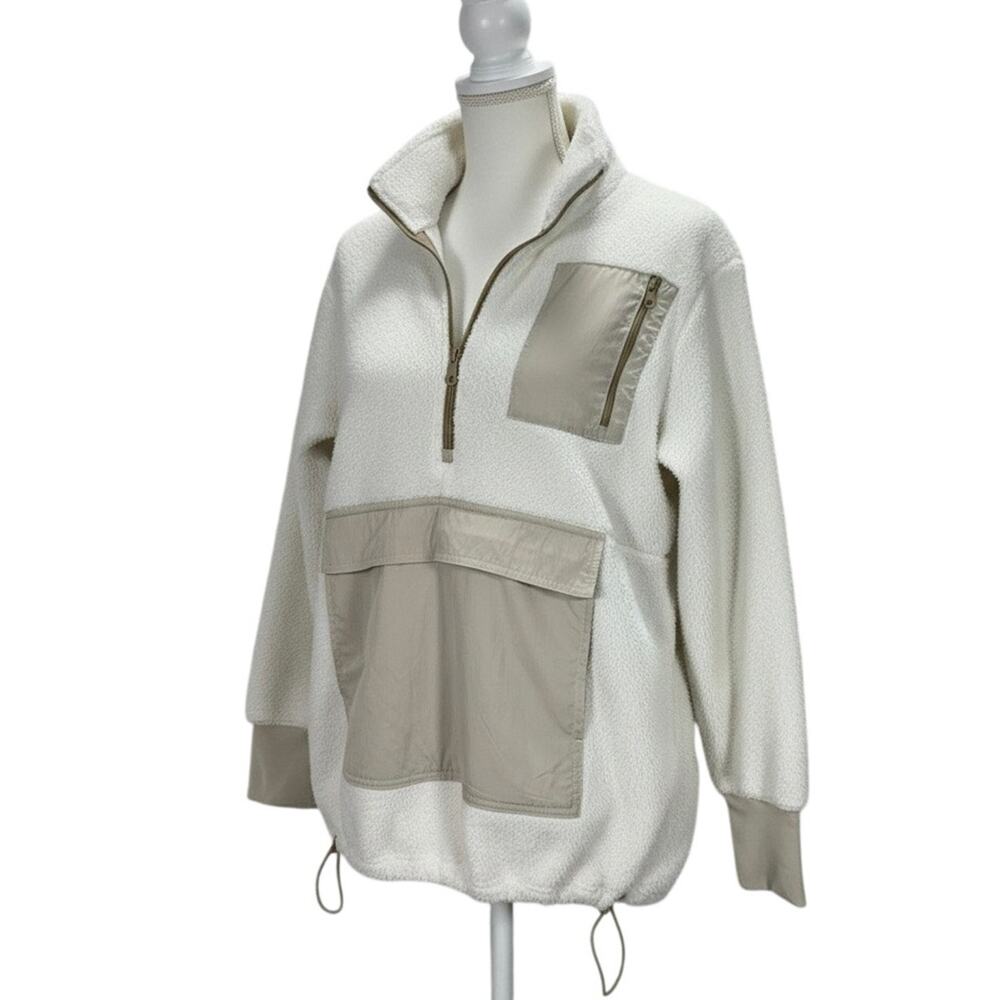 OFFLINE Aerie Sherpa Quarter Zip Fleece Pullover Sweater Jumper Ivory Taupe XS